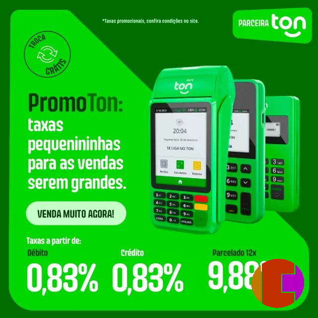 Maquininha de cartão Ton T3 smart com 2 baterias/Qrcode/touch